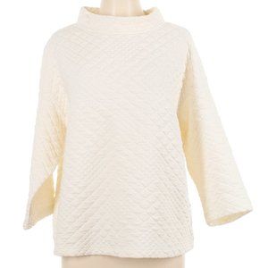Lafayette 148 New York Cream Quilted Mock Neck Pullover Sweater Sweatshirt Large